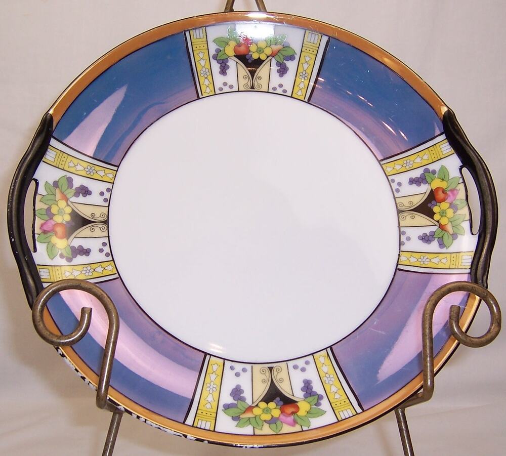 Vintage Noritake Morimura Nippon Lusterware Handled Serving Plate Fruit Art Deco